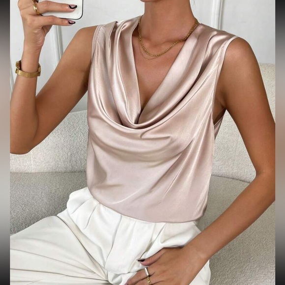 Luxe draped front sleeveless blouse - Picture 7 of 16